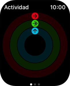 En la pantalla aparece lo que queda para alcanzar los objetivos diarios de actividad. Cuando los círculos de color se cierran, se han alcanzado los objetivos diarios de actividad. En la pantalla aparece lo que queda para alcanzar los objetivos diarios de actividad. Cuando los círculos de color se cierran, se han alcanzado los objetivos diarios de actividad.