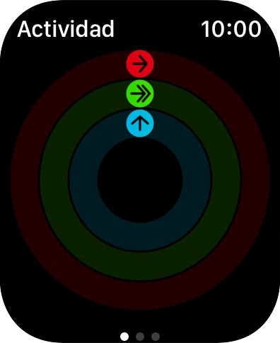 En la pantalla aparece lo que queda para alcanzar los objetivos diarios de actividad. Cuando los círculos de color se cierran, se han alcanzado los objetivos diarios de actividad. En la pantalla aparece lo que queda para alcanzar los objetivos diarios de actividad. Cuando los círculos de color se cierran, se han alcanzado los objetivos diarios de actividad.