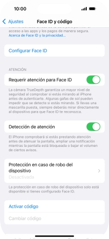 Pulsa Activar código e introduce un código de seguridad de libre elección dos veces seguidas. Pulsa Activar código e introduce un código de seguridad de libre elección dos veces seguidas.