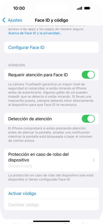 Pulsa Activar código e introduce un código de seguridad de libre elección dos veces seguidas. Pulsa Activar código e introduce un código de seguridad de libre elección dos veces seguidas.