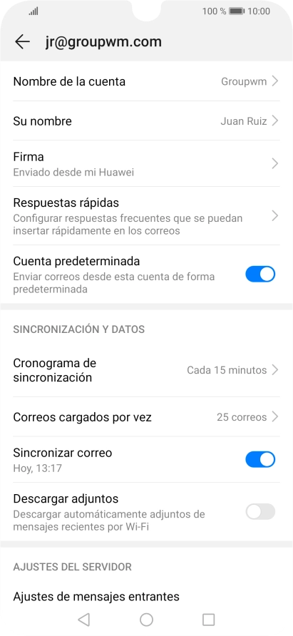 Pulsa Nombre de la cuenta e introduce el nombre de la cuenta de correo electrónico. Pulsa Nombre de la cuenta e introduce el nombre de la cuenta de correo electrónico.