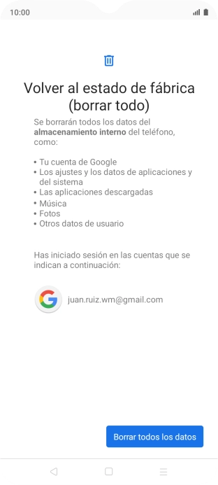 Pulsa Borrar todos los datos.