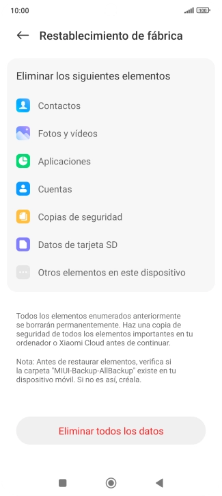 Pulsa Eliminar todos los datos.