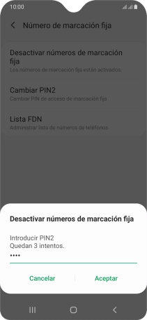 Introduce el código PIN2 y pulsa Aceptar. Introduce el código PIN2 y pulsa Aceptar.