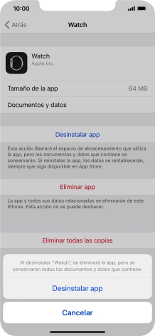 Pulsa Desinstalar app.