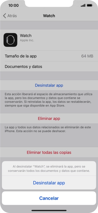 Pulsa Desinstalar app.