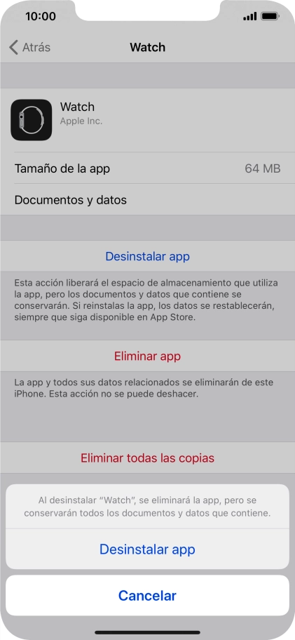 Pulsa Desinstalar app.