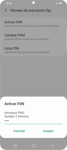 Introduce el código PIN2 y pulsa Aceptar.