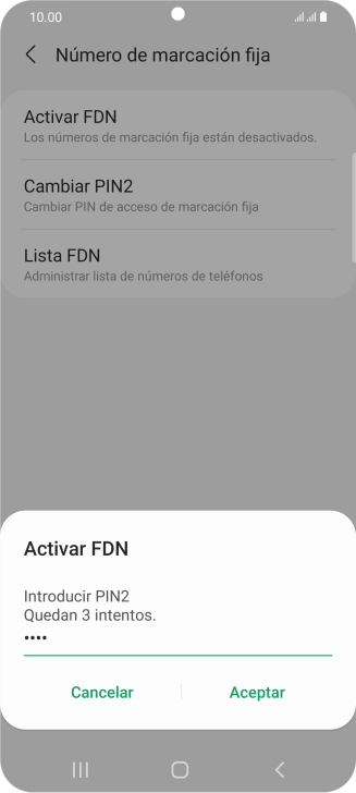 Introduce el código PIN2 y pulsa Aceptar.