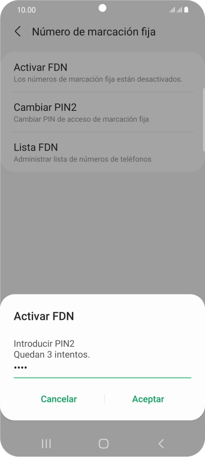 Introduce el código PIN2 y pulsa Aceptar.