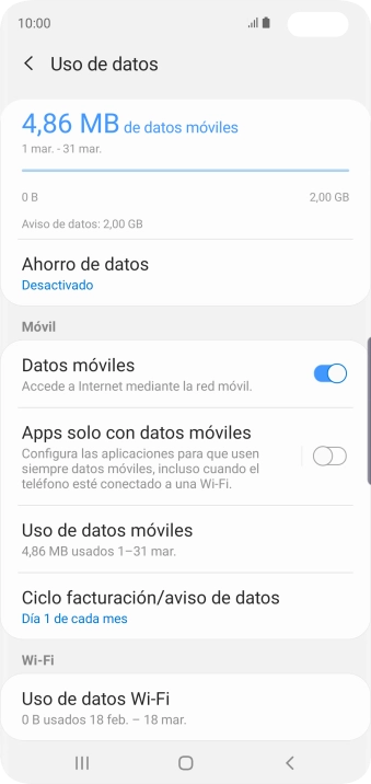 El consumo total de datos se visualiza ahora en la pantalla.