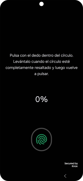 Sigue las indicaciones de la pantalla para crear una huella digital como código de seguridad. Sigue las indicaciones de la pantalla para crear una huella digital como código de seguridad.