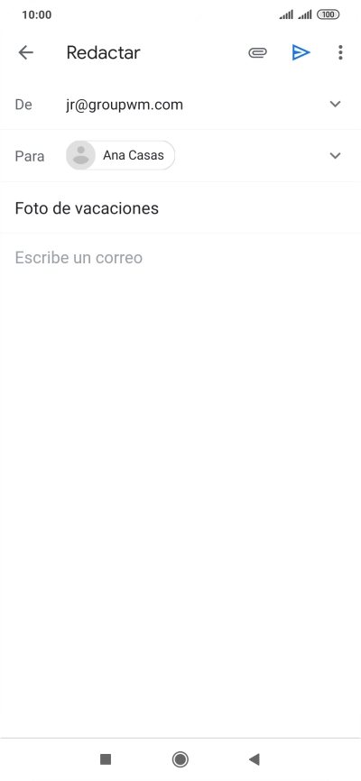 Pulsa en el campo de escritura y escribe el texto del correo electrónico. Pulsa en el campo de escritura y escribe el texto del correo electrónico.