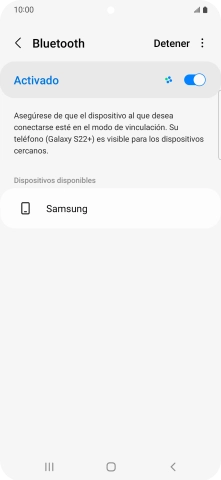 Pulsa el dispositivo Bluetooth deseado y sigue las indicaciones de la pantalla para vincular el dispositivo al teléfono. Pulsa el dispositivo Bluetooth deseado y sigue las indicaciones de la pantalla para vincular el dispositivo al teléfono.