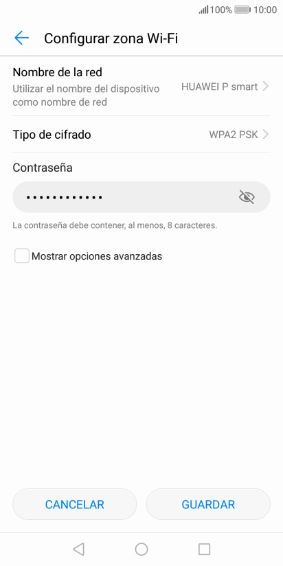 Pulsa Nombre de la red e introduce el nombre deseado de la conexión wifi.