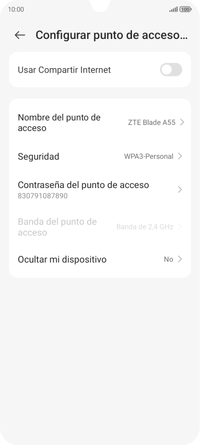 Pulsa Contraseña del punto de acceso e introduce una contraseña.