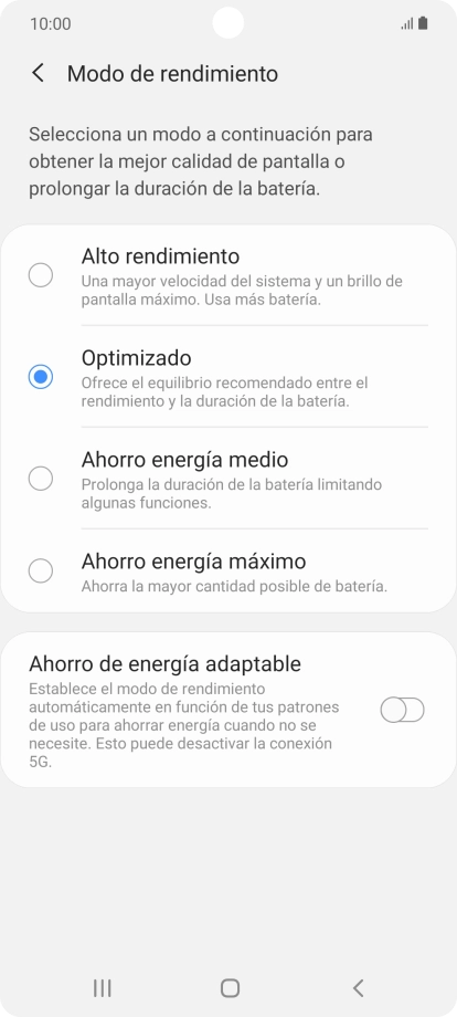 Pulsa el modo de ahorro de energía deseado. Pulsa el modo de ahorro de energía deseado.