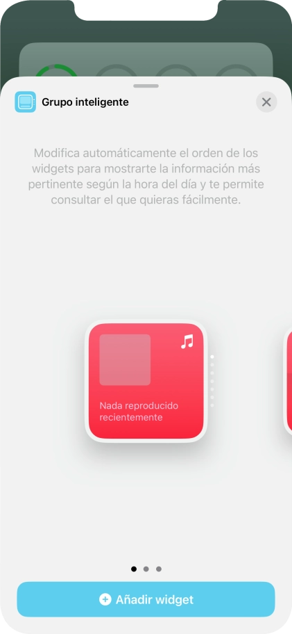 Desliza el dedo hacia la derecha o hacia la izquierda por la pantalla para seleccionar el tamaño de widget deseado. Desliza el dedo hacia la derecha o hacia la izquierda por la pantalla para seleccionar el tamaño de widget deseado.