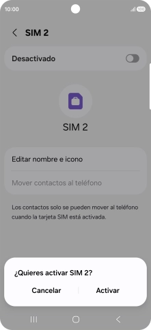 Si deseas activar el uso de la línea móvil (SIM), pulsa Activar. Si deseas activar el uso de la línea móvil (SIM), pulsa Activar.