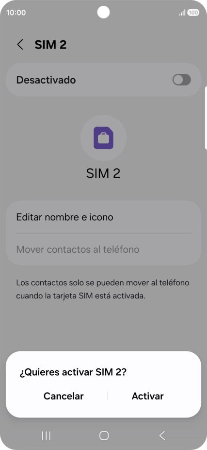 Si deseas activar el uso de la línea móvil (SIM), pulsa Activar. Si deseas activar el uso de la línea móvil (SIM), pulsa Activar.