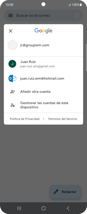 Pulsa la cuenta de correo electrónico deseada. Pulsa la cuenta de correo electrónico deseada.