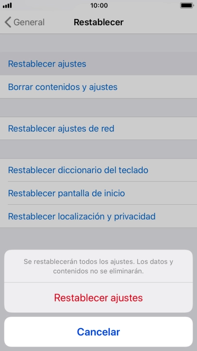 Pulsa Restablecer ajustes.