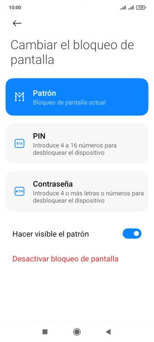 Introduce el código de seguridad actual y pulsa Desactivar bloqueo de pantalla. Introduce el código de seguridad actual y pulsa Desactivar bloqueo de pantalla.