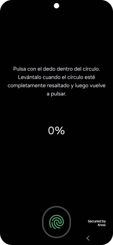 Sigue las indicaciones de la pantalla para crear una huella digital como código de seguridad. Sigue las indicaciones de la pantalla para crear una huella digital como código de seguridad.