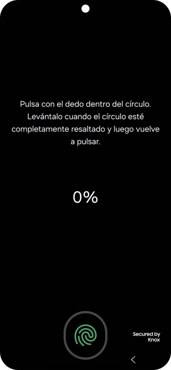 Sigue las indicaciones de la pantalla para crear una huella digital como código de seguridad. Sigue las indicaciones de la pantalla para crear una huella digital como código de seguridad.