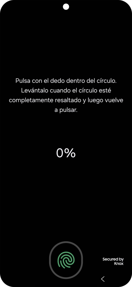 Sigue las indicaciones de la pantalla para crear una huella digital como código de seguridad. Sigue las indicaciones de la pantalla para crear una huella digital como código de seguridad.