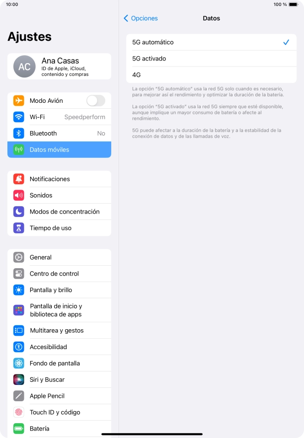 Si deseas activar el cambio automático entre una red 5G y 4G, pulsa 5G automático. Si deseas activar el cambio automático entre una red 5G y 4G, pulsa 5G automático.
