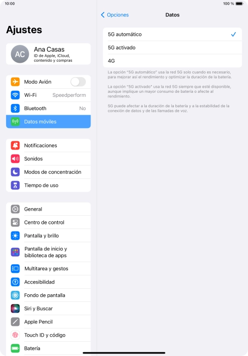 Si deseas activar el cambio automático entre una red 5G y 4G, pulsa 5G automático. Si deseas activar el cambio automático entre una red 5G y 4G, pulsa 5G automático.