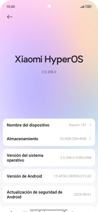 Pulsa Xiaomi HyperOS. Si hay una versión de software nueva disponible, aparecerá ahora en la pantalla. Sigue las indicaciones de la pantalla para actualizar el software del teléfono.