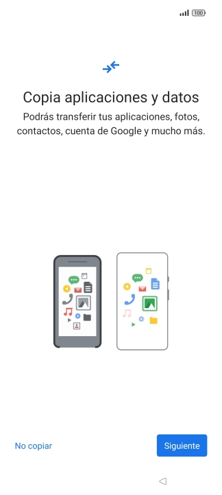 Pulsa No copiar y sigue las indicaciones de la pantalla para finalizar la activación del teléfono. Pulsa No copiar y sigue las indicaciones de la pantalla para finalizar la activación del teléfono.