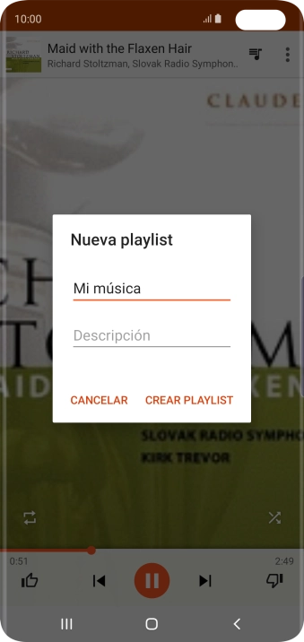 Introduce el nombre deseado de la lista de reproducción y pulsa CREAR PLAYLIST. Introduce el nombre deseado de la lista de reproducción y pulsa CREAR PLAYLIST.