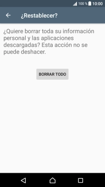 Pulsa BORRAR TODO. Espera unos instantes mientras el teléfono restablece la configuración predeterminada. Sigue las indicaciones de la pantalla para configurar el teléfono y dejarlo listo para su uso.
