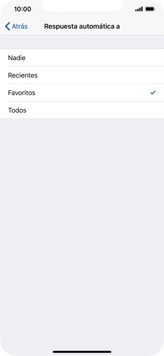 Pulsa el ajuste deseado para seleccionar qué contactos deben recibir un mensaje automático indicando que la función de Pulsa el ajuste deseado para seleccionar qué contactos deben recibir un mensaje automático indicando que la función de