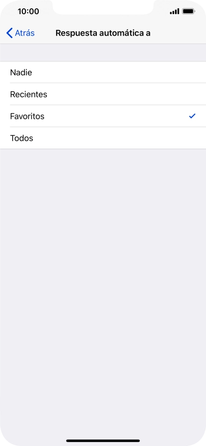 Pulsa el ajuste deseado para seleccionar qué contactos deben recibir un mensaje automático indicando que la función de Pulsa el ajuste deseado para seleccionar qué contactos deben recibir un mensaje automático indicando que la función de