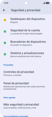 Pulsa Más seguridad y privacidad.