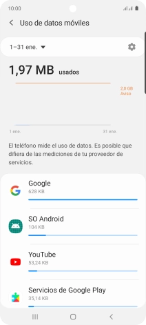 El consumo de datos por cada aplicación aparece bajo el nombre de la aplicación.