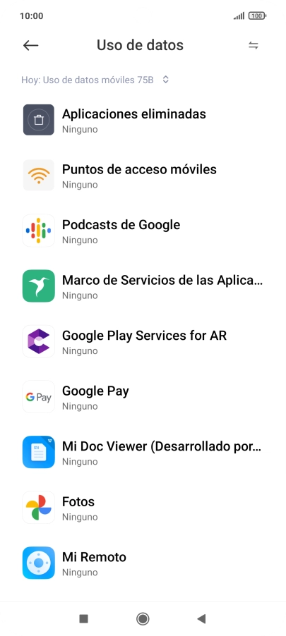 El consumo de datos por cada aplicación aparece bajo el nombre de la aplicación. El consumo de datos por cada aplicación aparece bajo el nombre de la aplicación.