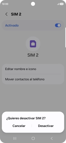 Si desactivas el uso de la línea móvil (SIM), debes pulsar Desactivar. Si desactivas el uso de la línea móvil (SIM), debes pulsar Desactivar.