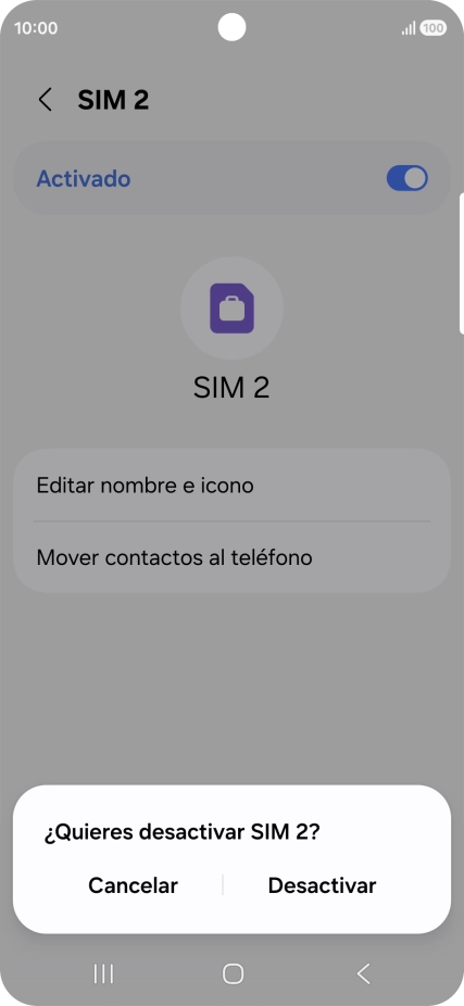 Si desactivas el uso de la línea móvil (SIM), debes pulsar Desactivar. Si desactivas el uso de la línea móvil (SIM), debes pulsar Desactivar.