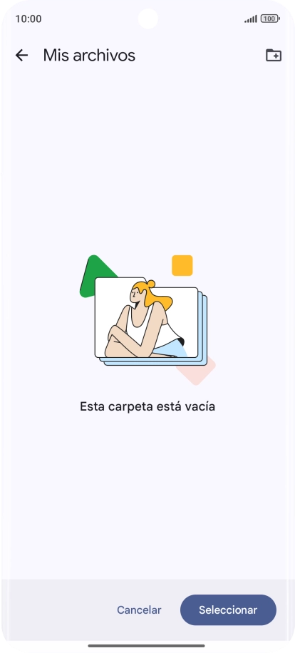 Si deseas crear una nueva carpeta, pulsa el icono de nueva carpeta y sigue las indicaciones de la pantalla para crearla. Si deseas crear una nueva carpeta, pulsa el icono de nueva carpeta y sigue las indicaciones de la pantalla para crearla.