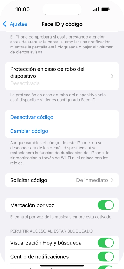 Pulsa Desactivar código e introduce el código de seguridad. Pulsa Desactivar código e introduce el código de seguridad.
