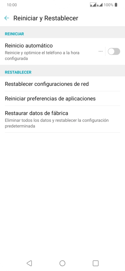 Pulsa Restaurar datos de fábrica.