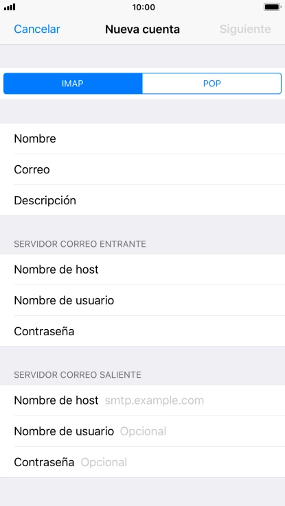Pulsa Nombre de host e introduce smtp.vodafone.es. Pulsa Nombre de host e introduce smtp.vodafone.es.