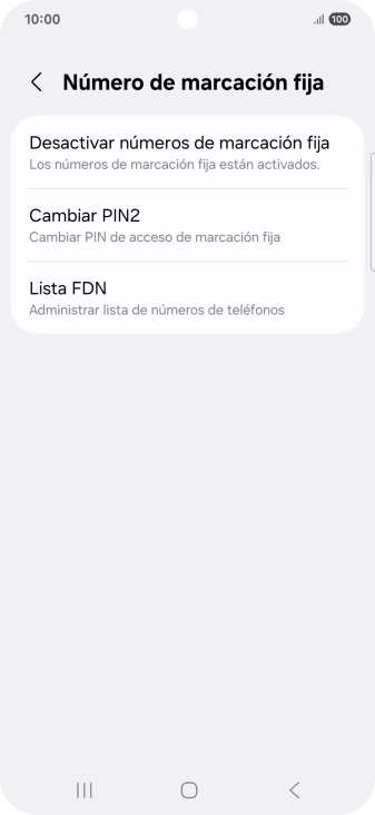 Pulsa Desactivar números de marcación fija. Pulsa Desactivar números de marcación fija.