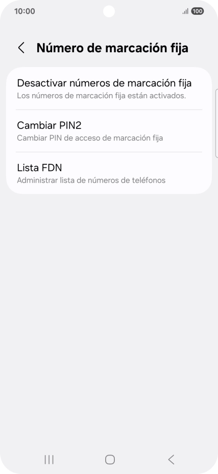 Pulsa Desactivar números de marcación fija. Pulsa Desactivar números de marcación fija.