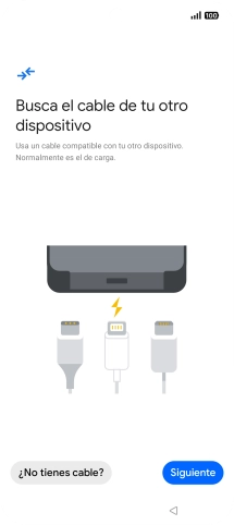 Si tienes un cable que pueda conectar ambos teléfonos, inserta el cable y sigue las instrucciones de la pantalla para transferir contenido a tu teléfono. Si no tienes un cable, pulsa ¿No tienes cable?. Si tienes un cable que pueda conectar ambos teléfonos, inserta el cable y sigue las instrucciones de la pantalla para transferir contenido a tu teléfono. Si no tienes un cable, pulsa ¿No tienes cable?.